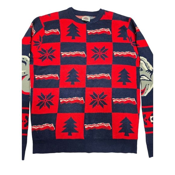 Minor League Baseball‎ Team Iron Pigs Bacon Red & Navy Ugly Christmas Sweater L - Picture 1 of 9